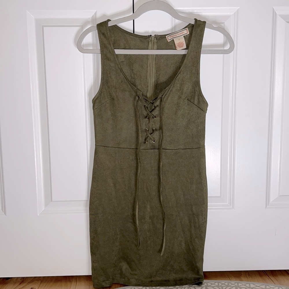 Velvet green lace up mini dress